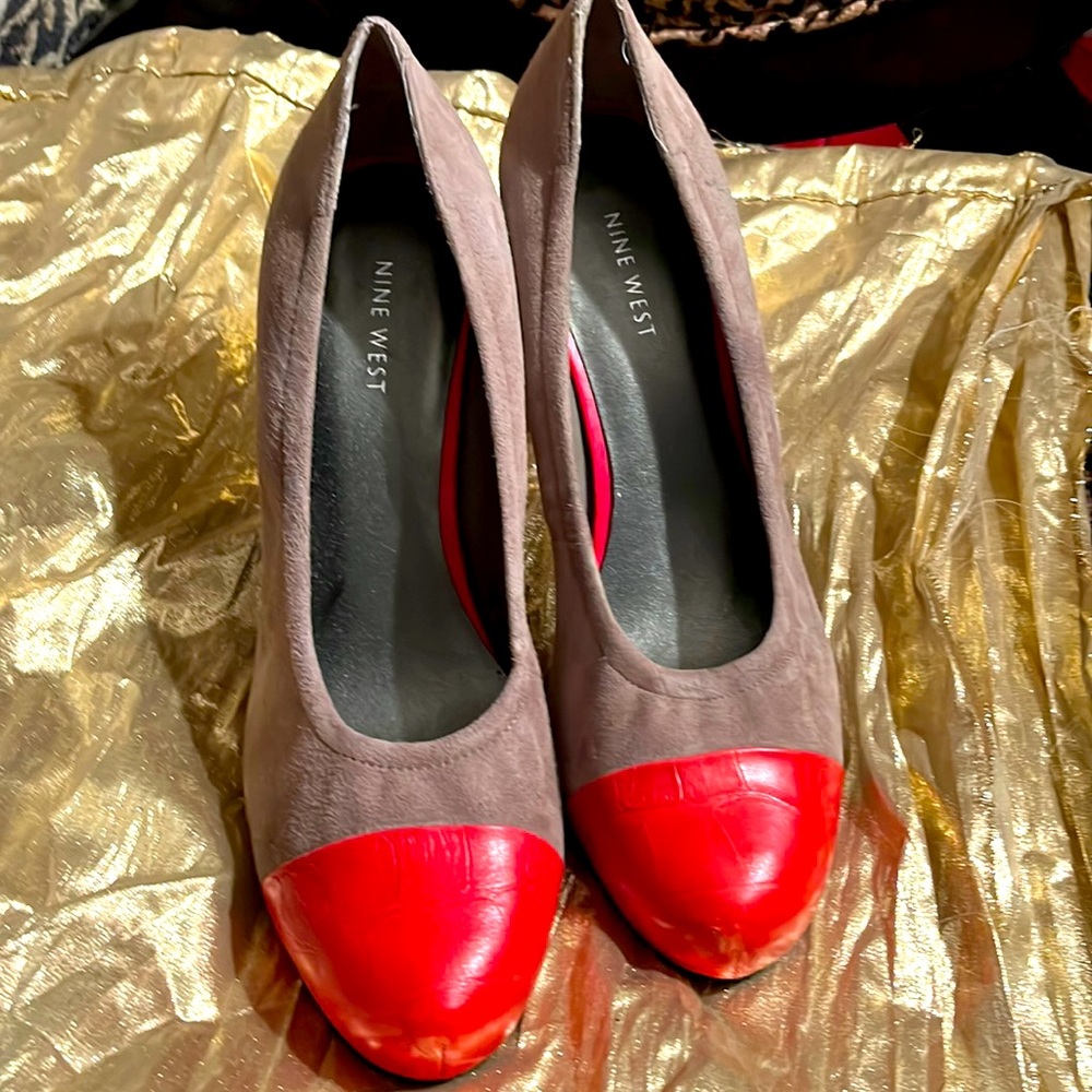 Grey suede, red croc leather size 10